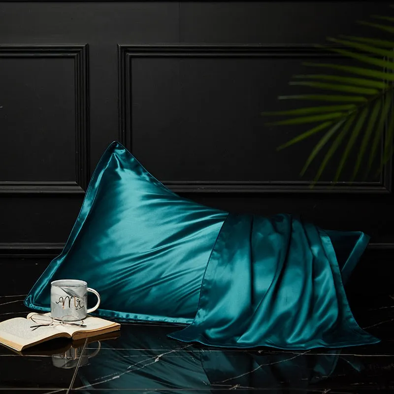 Anyhouz Pillowcase 51x66cm Teal Pure Real Silk For Comfortable And Relaxing Home Bed - Standard Size