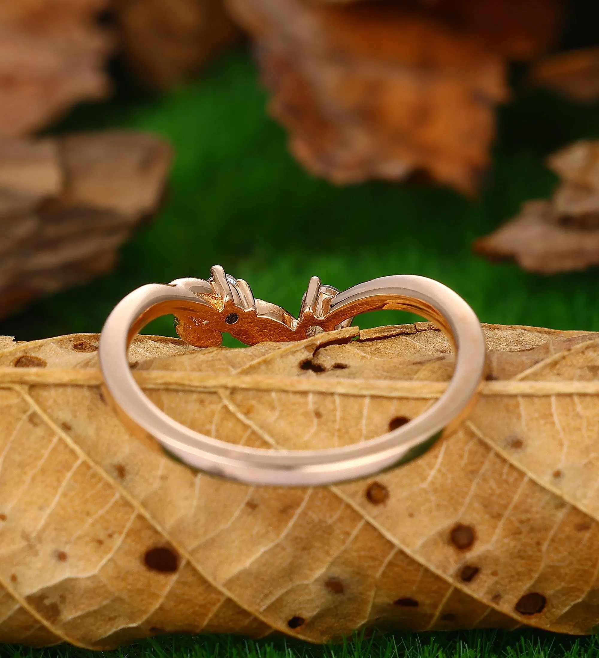 Art Deco Leaf Wedding Band Unique Moissanite Curved Wedding Band Unique Stacking Promise Ring Women