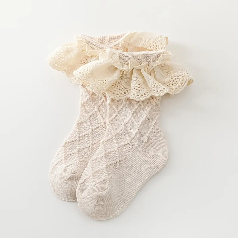 Baby Girls Ruffle Lace Ribbed Dance Socks