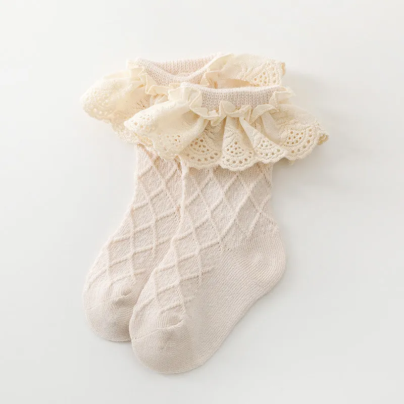 Baby Girls Ruffle Lace Ribbed Dance Socks