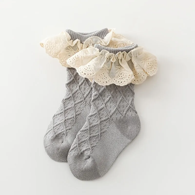 Baby Girls Ruffle Lace Ribbed Dance Socks