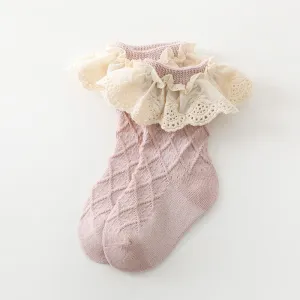 Baby Girls Ruffle Lace Ribbed Dance Socks