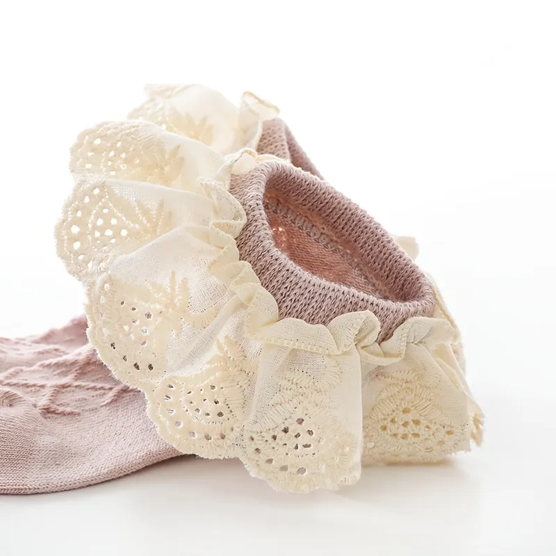Baby Girls Ruffle Lace Ribbed Dance Socks