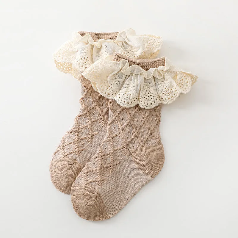 Baby Girls Ruffle Lace Ribbed Dance Socks