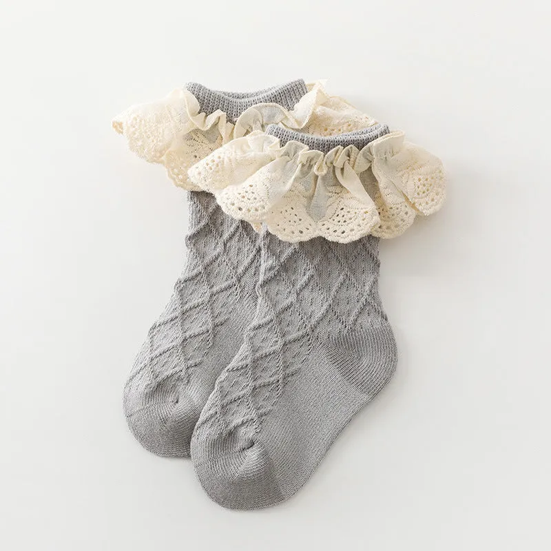Baby Girls Ruffle Lace Ribbed Dance Socks