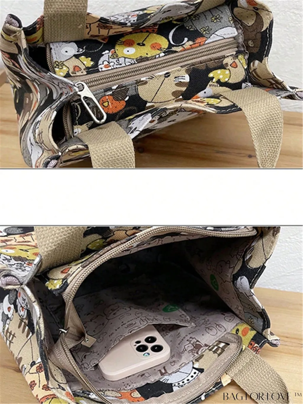 BagForLove - Cute Cat Pattern Double Handle Square Bag for Everyday Use