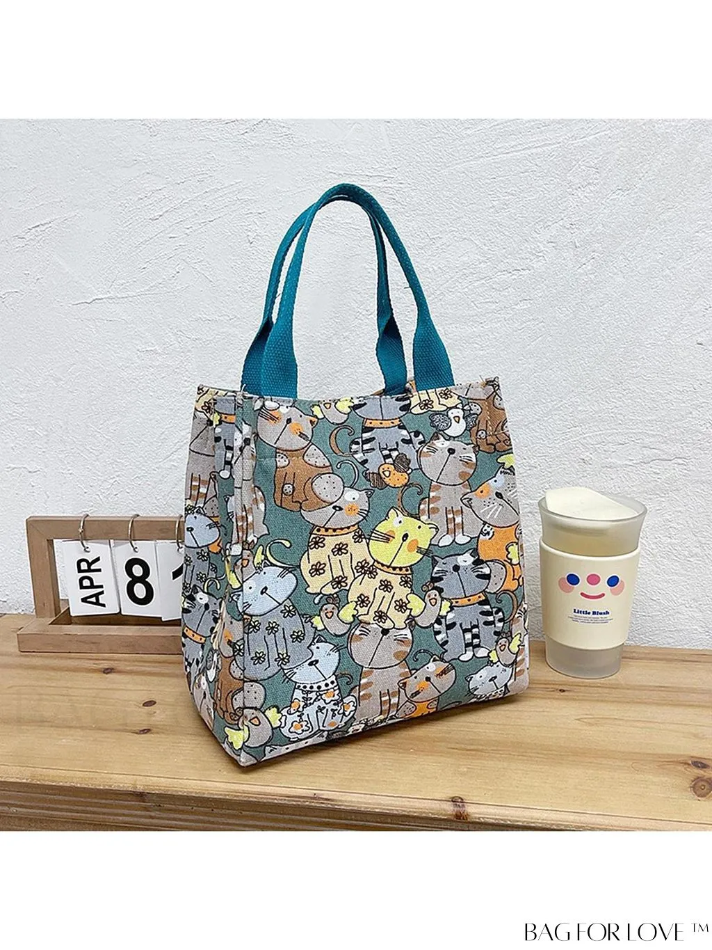 BagForLove - Cute Cat Pattern Double Handle Square Bag for Everyday Use