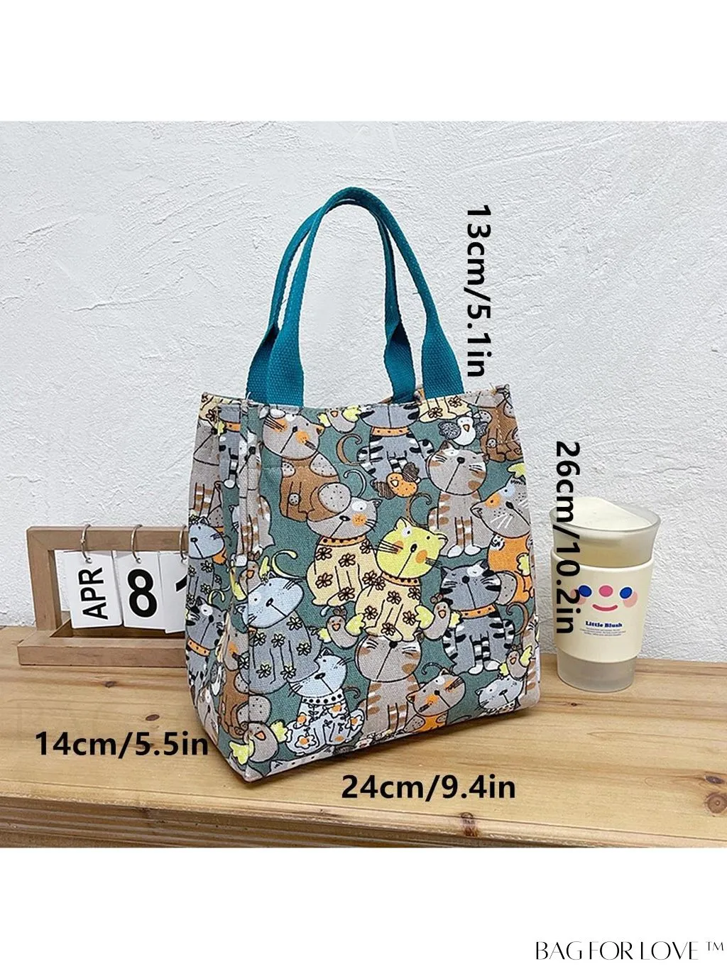 BagForLove - Cute Cat Pattern Double Handle Square Bag for Everyday Use