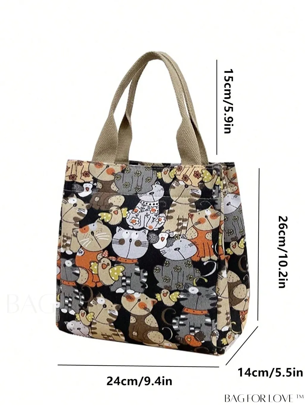 BagForLove - Cute Cat Pattern Double Handle Square Bag for Everyday Use