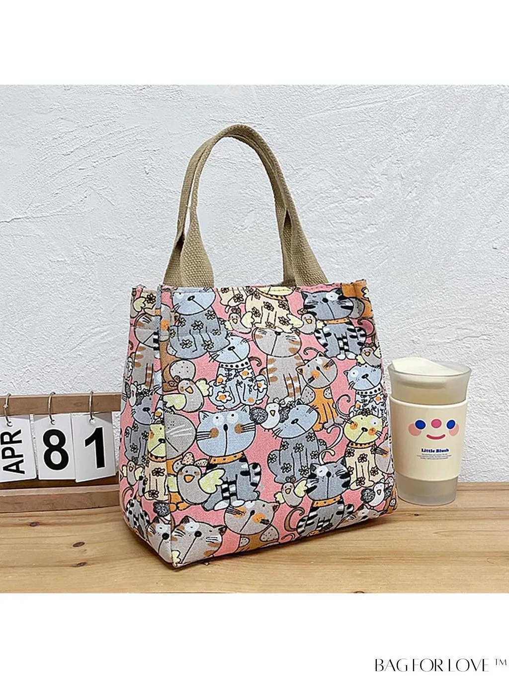 BagForLove - Cute Cat Pattern Double Handle Square Bag for Everyday Use