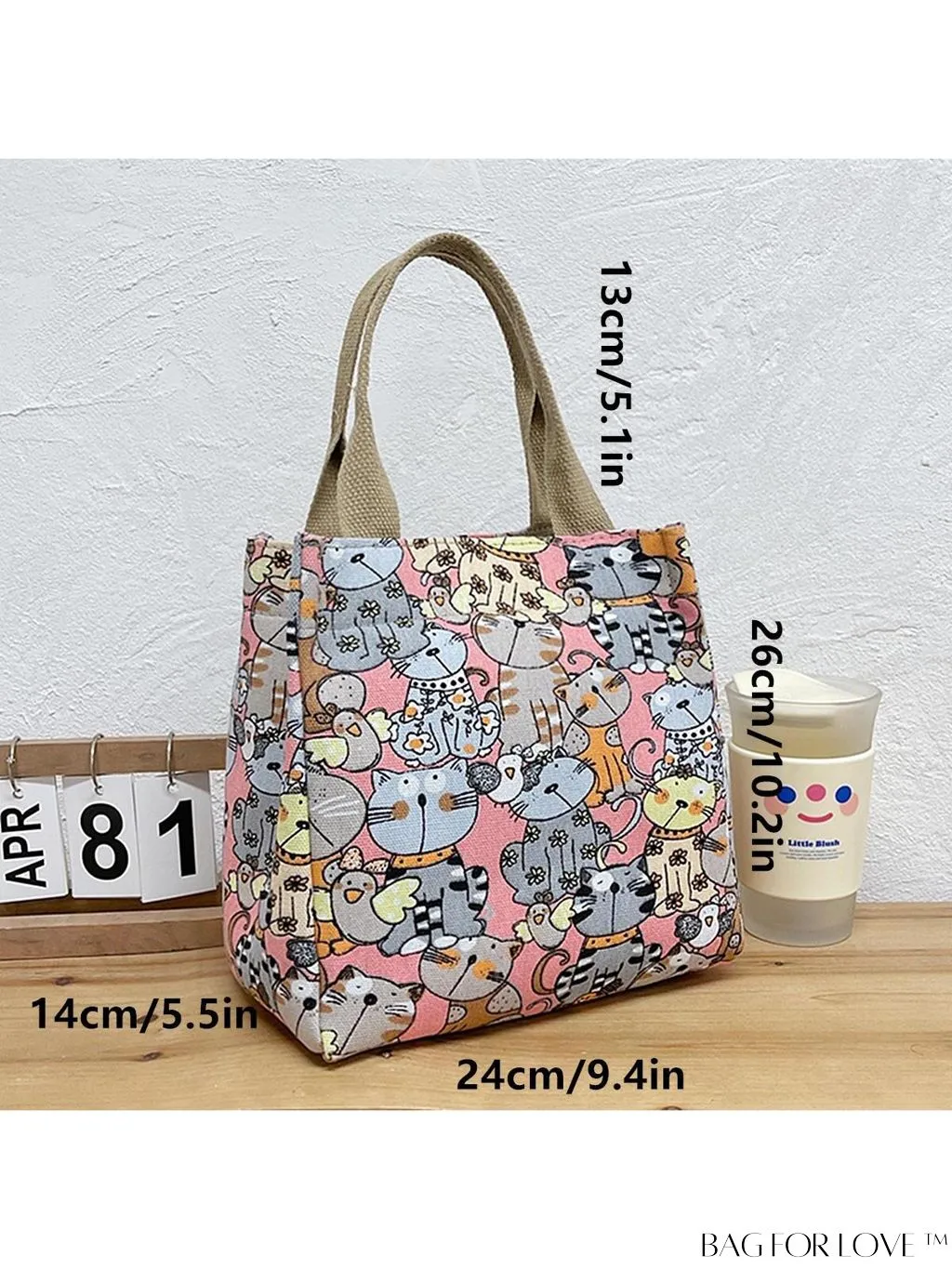 BagForLove - Cute Cat Pattern Double Handle Square Bag for Everyday Use