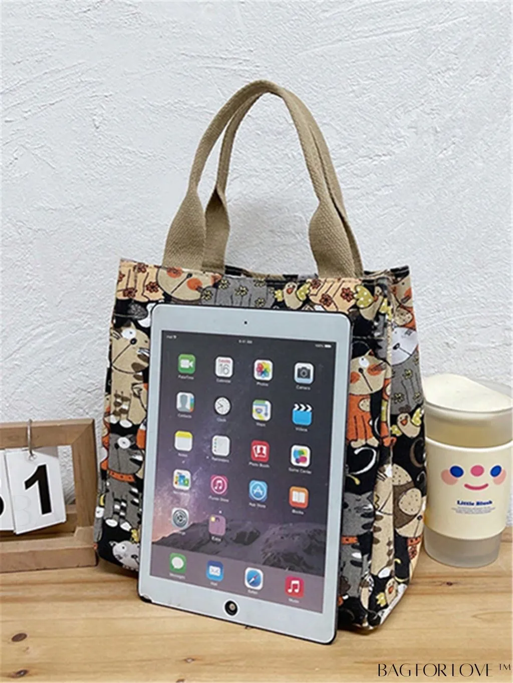 BagForLove - Cute Cat Pattern Double Handle Square Bag for Everyday Use