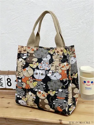 BagForLove - Cute Cat Pattern Double Handle Square Bag for Everyday Use