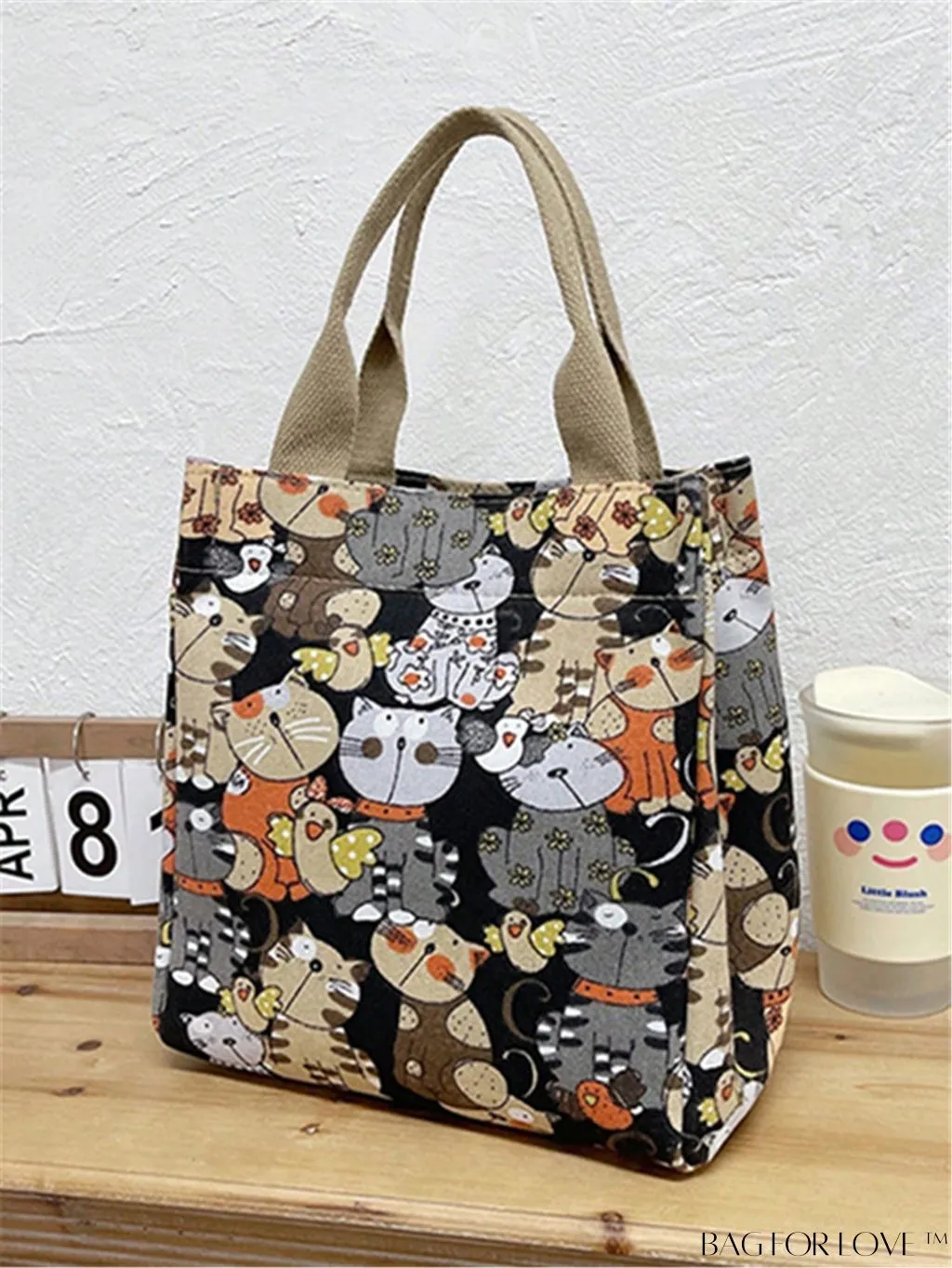 BagForLove - Cute Cat Pattern Double Handle Square Bag for Everyday Use