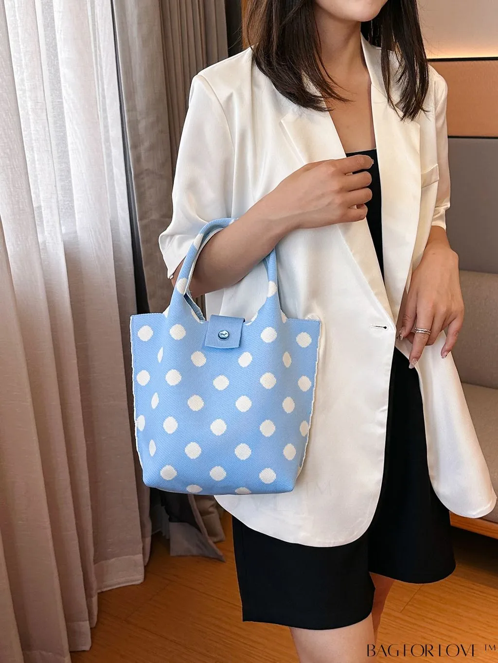 BagForLove - Stylish Womens Crochet Tote Bag - Spacious, Polka Dot Design - Ideal for Beach or Everyday