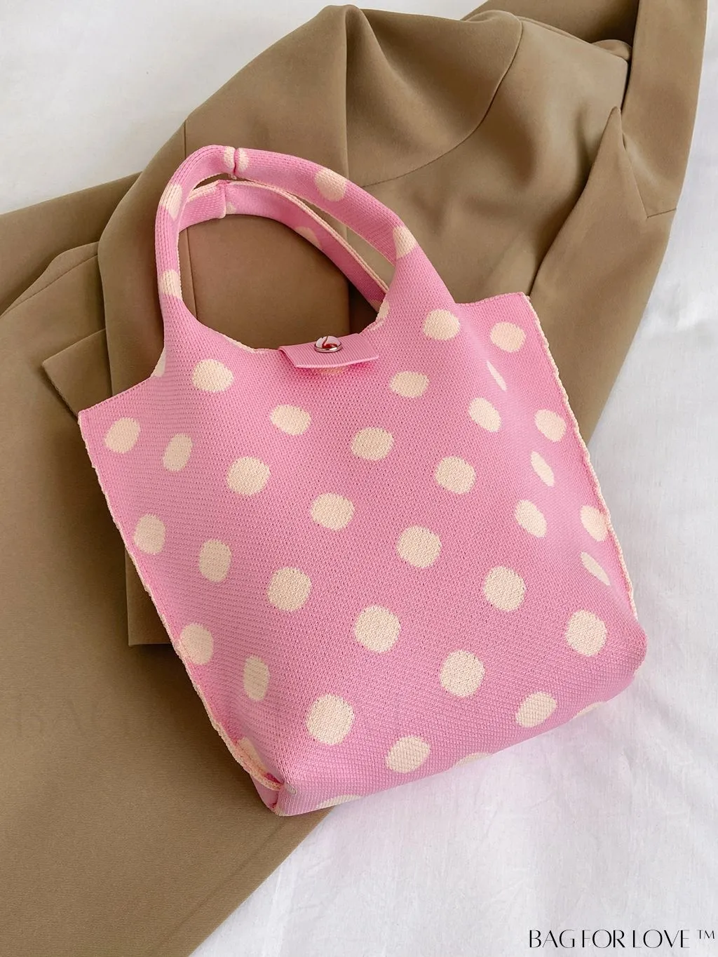 BagForLove - Stylish Womens Crochet Tote Bag - Spacious, Polka Dot Design - Ideal for Beach or Everyday