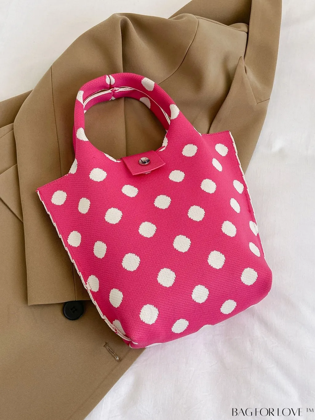 BagForLove - Stylish Womens Crochet Tote Bag - Spacious, Polka Dot Design - Ideal for Beach or Everyday