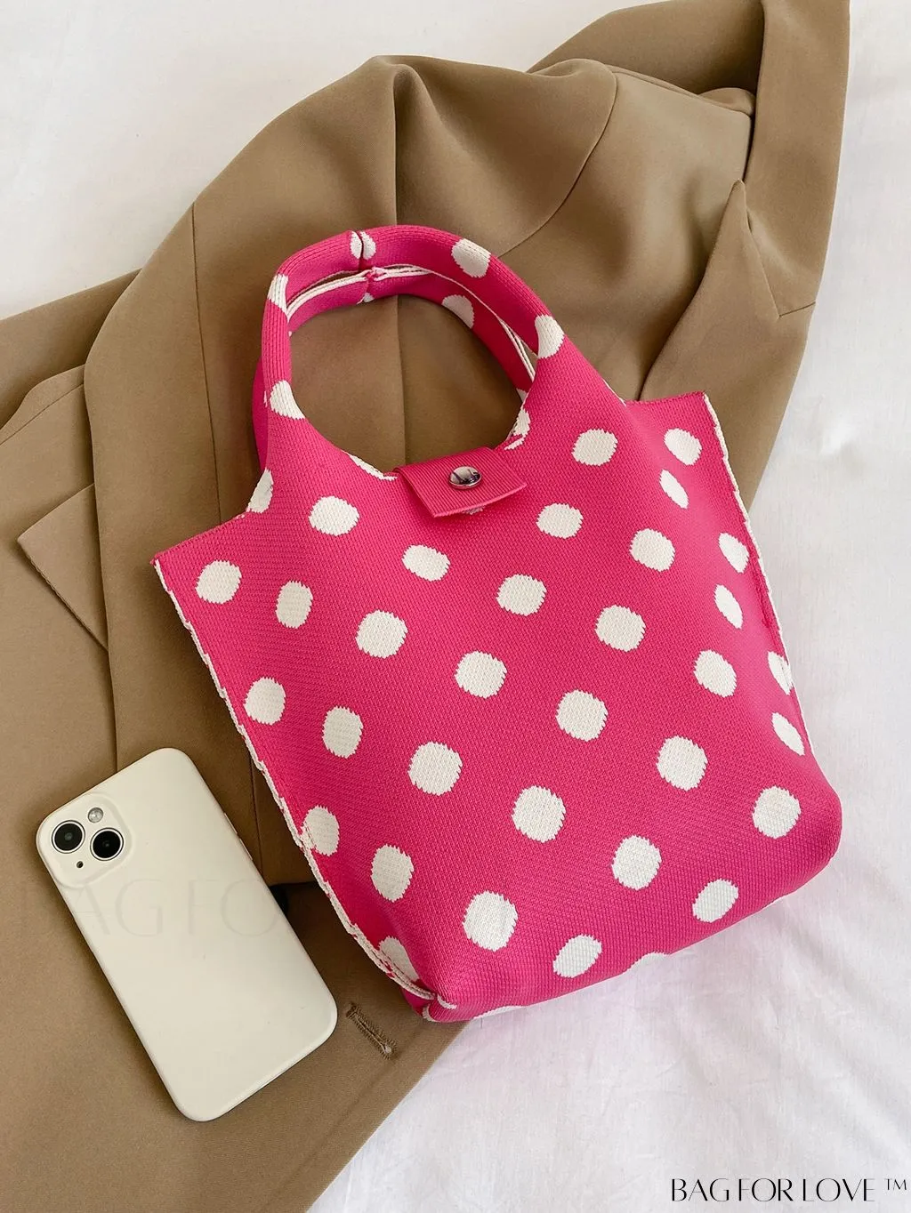 BagForLove - Stylish Womens Crochet Tote Bag - Spacious, Polka Dot Design - Ideal for Beach or Everyday