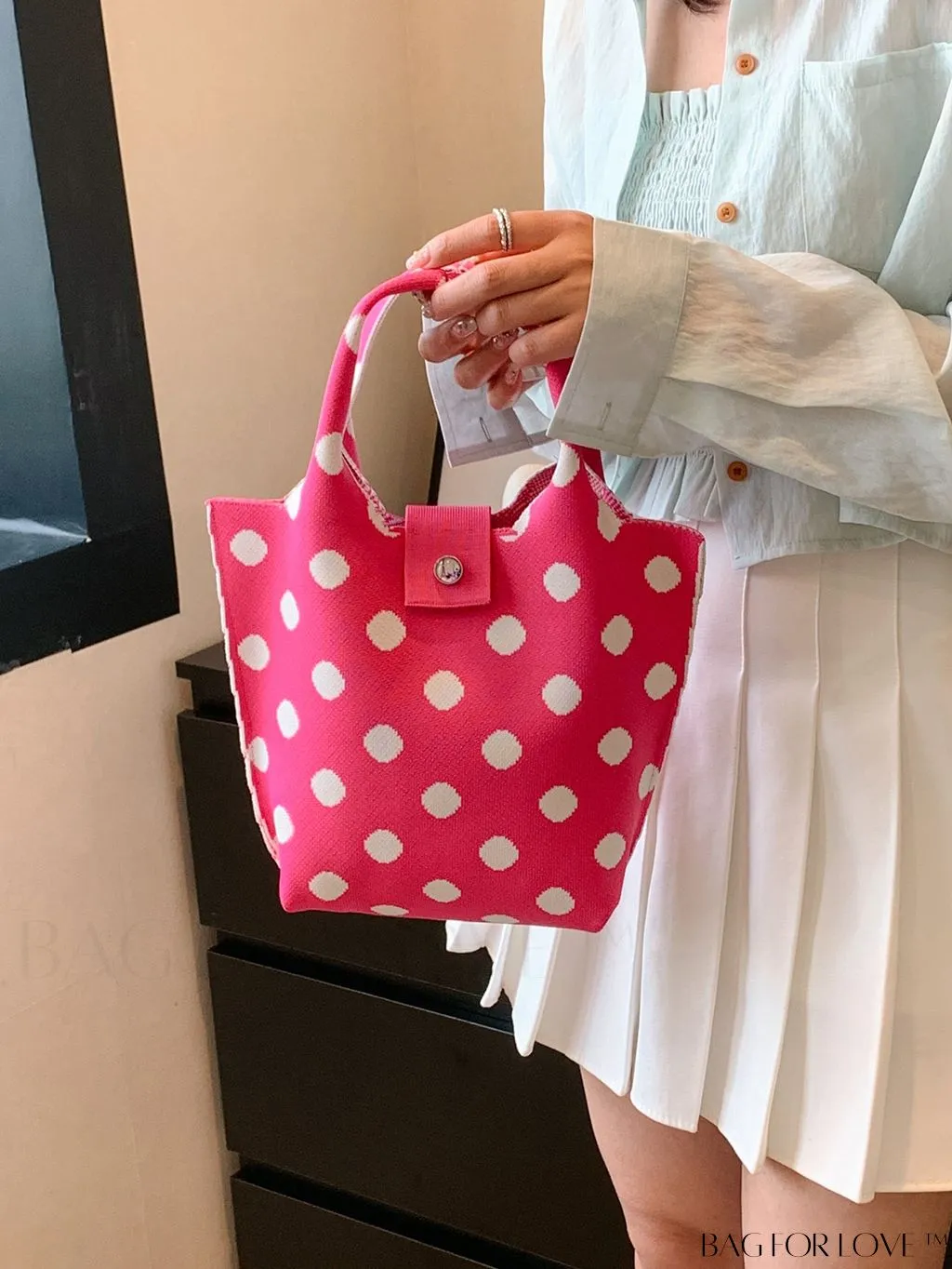 BagForLove - Stylish Womens Crochet Tote Bag - Spacious, Polka Dot Design - Ideal for Beach or Everyday