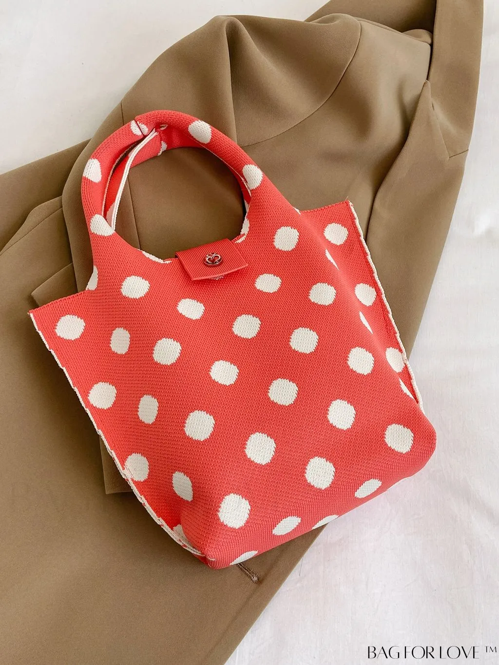 BagForLove - Stylish Womens Crochet Tote Bag - Spacious, Polka Dot Design - Ideal for Beach or Everyday