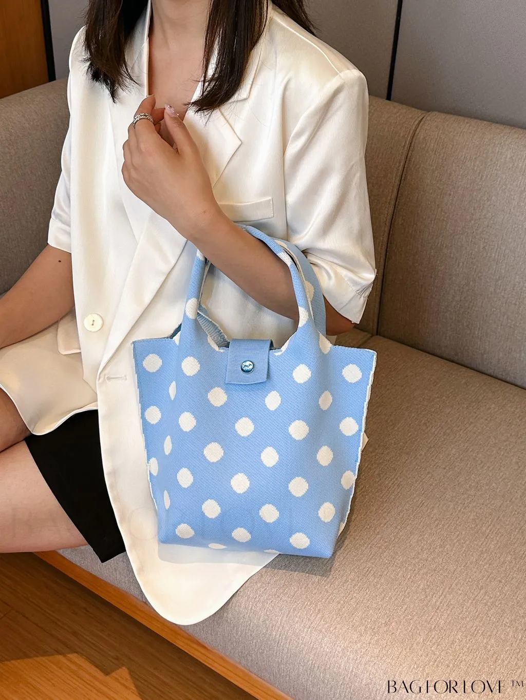 BagForLove - Stylish Womens Crochet Tote Bag - Spacious, Polka Dot Design - Ideal for Beach or Everyday