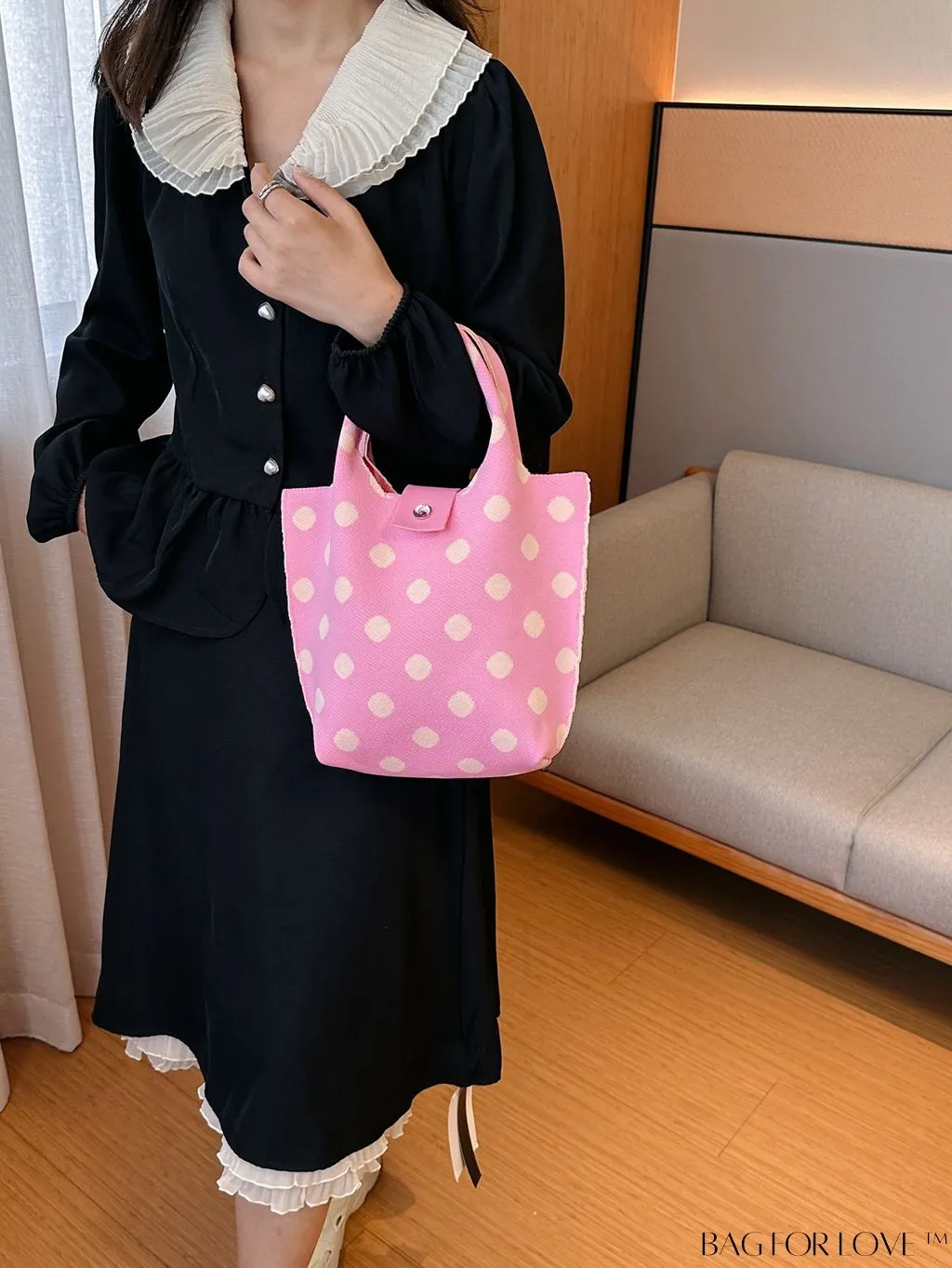 BagForLove - Stylish Womens Crochet Tote Bag - Spacious, Polka Dot Design - Ideal for Beach or Everyday