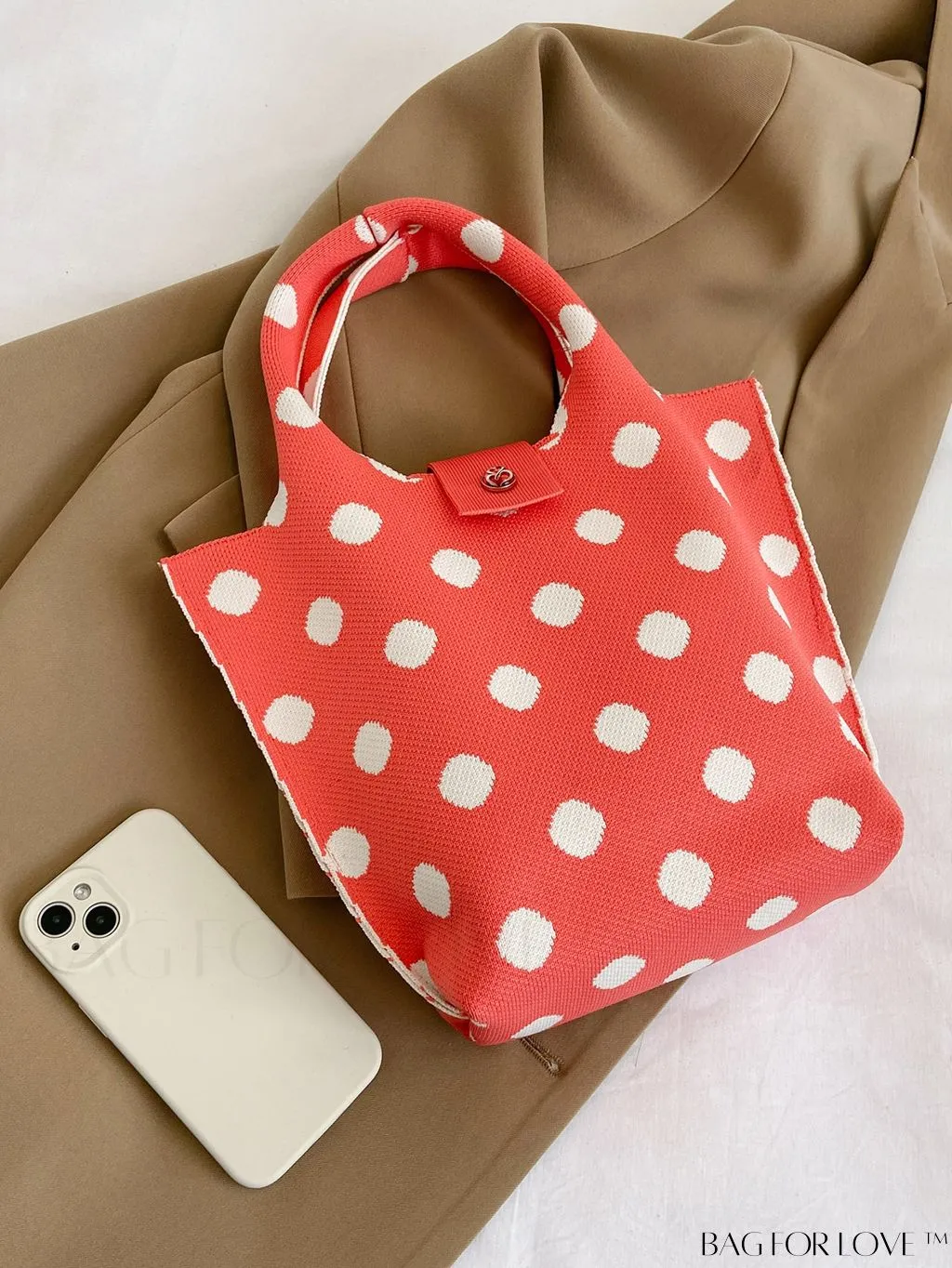 BagForLove - Stylish Womens Crochet Tote Bag - Spacious, Polka Dot Design - Ideal for Beach or Everyday