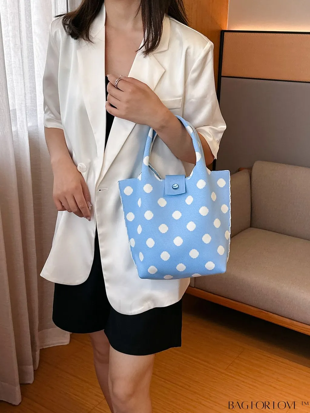 BagForLove - Stylish Womens Crochet Tote Bag - Spacious, Polka Dot Design - Ideal for Beach or Everyday