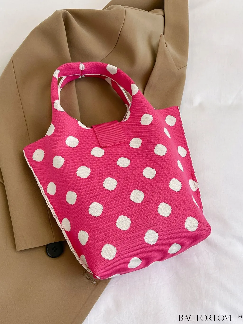 BagForLove - Stylish Womens Crochet Tote Bag - Spacious, Polka Dot Design - Ideal for Beach or Everyday