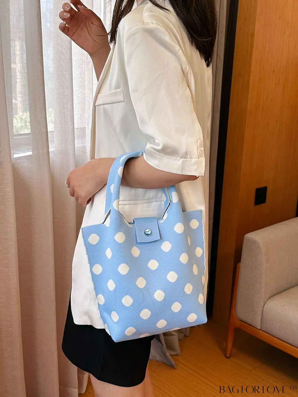 BagForLove - Stylish Womens Crochet Tote Bag - Spacious, Polka Dot Design - Ideal for Beach or Everyday
