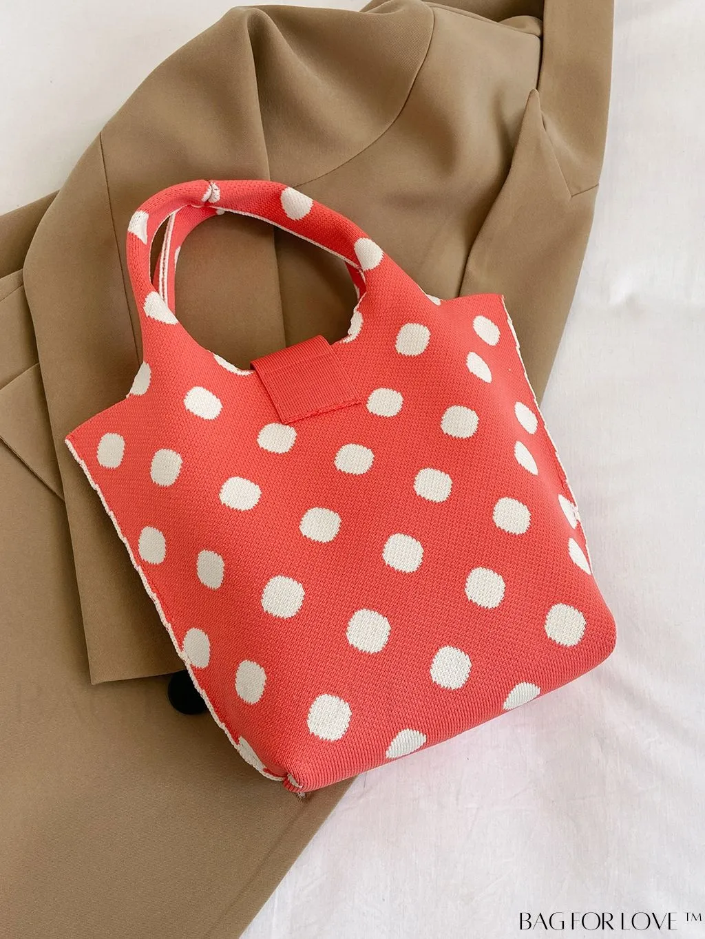 BagForLove - Stylish Womens Crochet Tote Bag - Spacious, Polka Dot Design - Ideal for Beach or Everyday