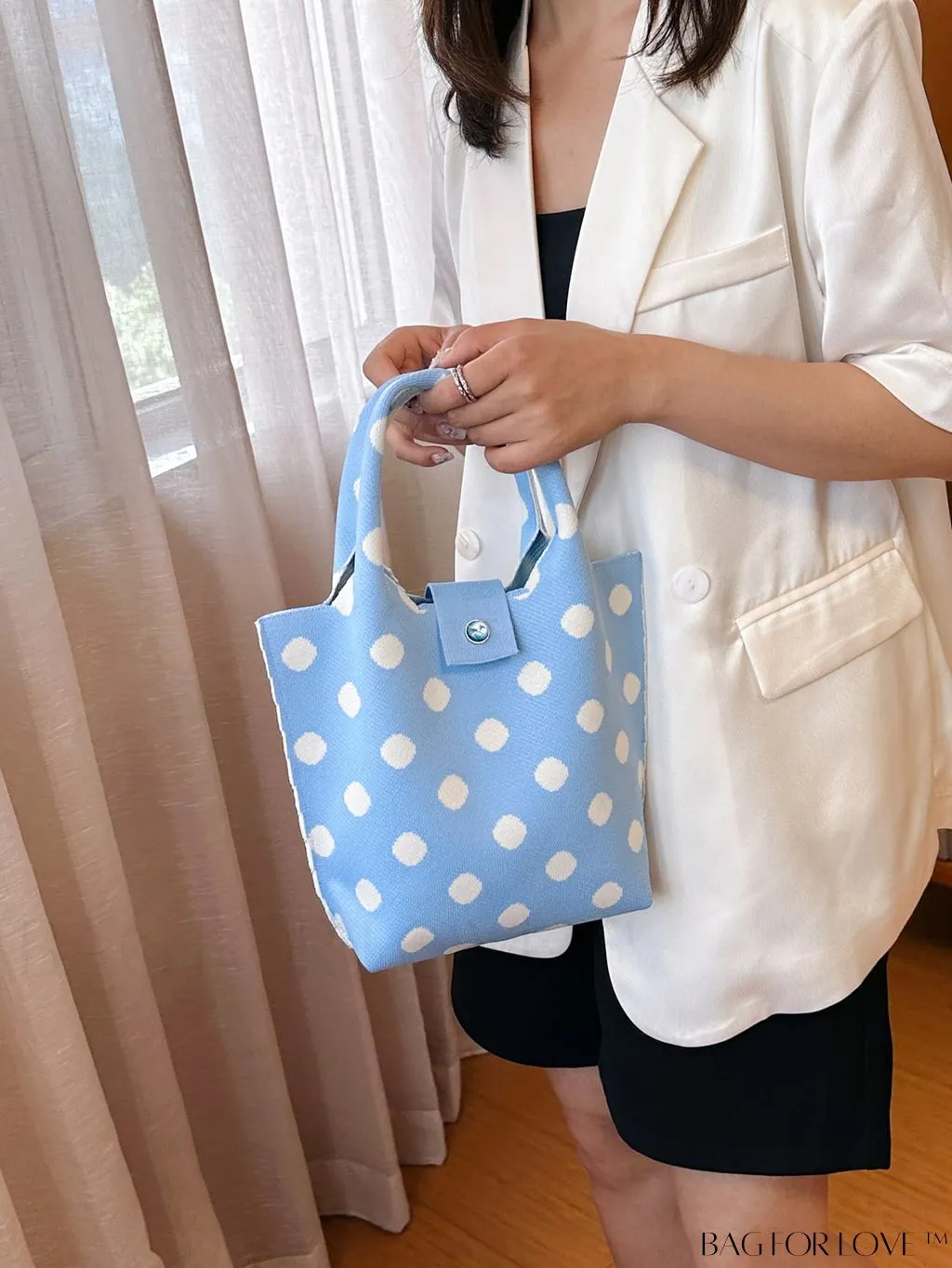 BagForLove - Stylish Womens Crochet Tote Bag - Spacious, Polka Dot Design - Ideal for Beach or Everyday