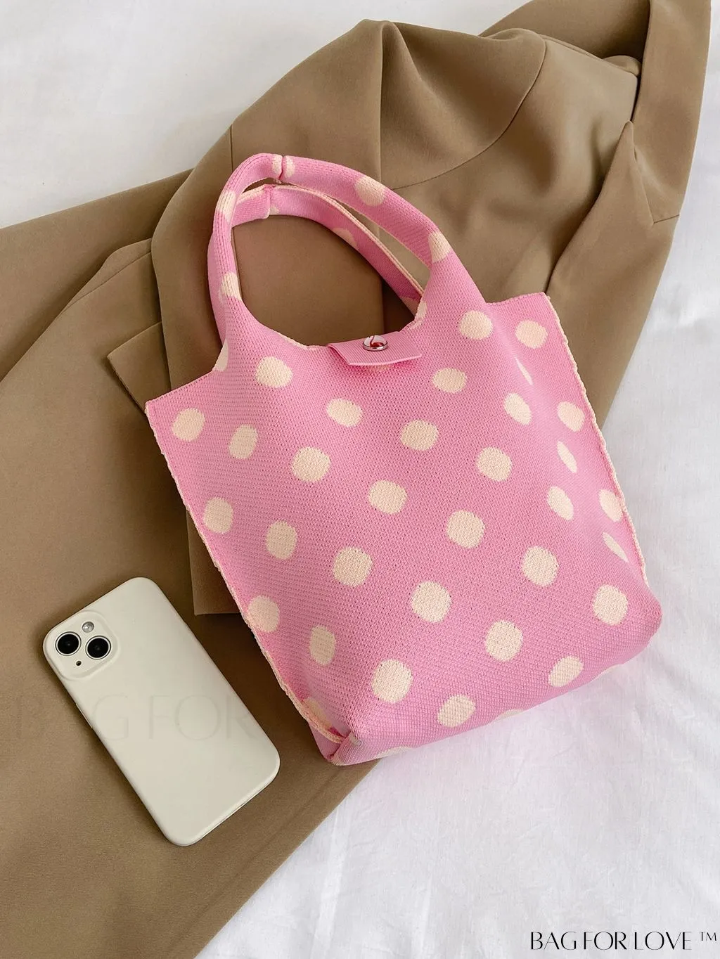 BagForLove - Stylish Womens Crochet Tote Bag - Spacious, Polka Dot Design - Ideal for Beach or Everyday