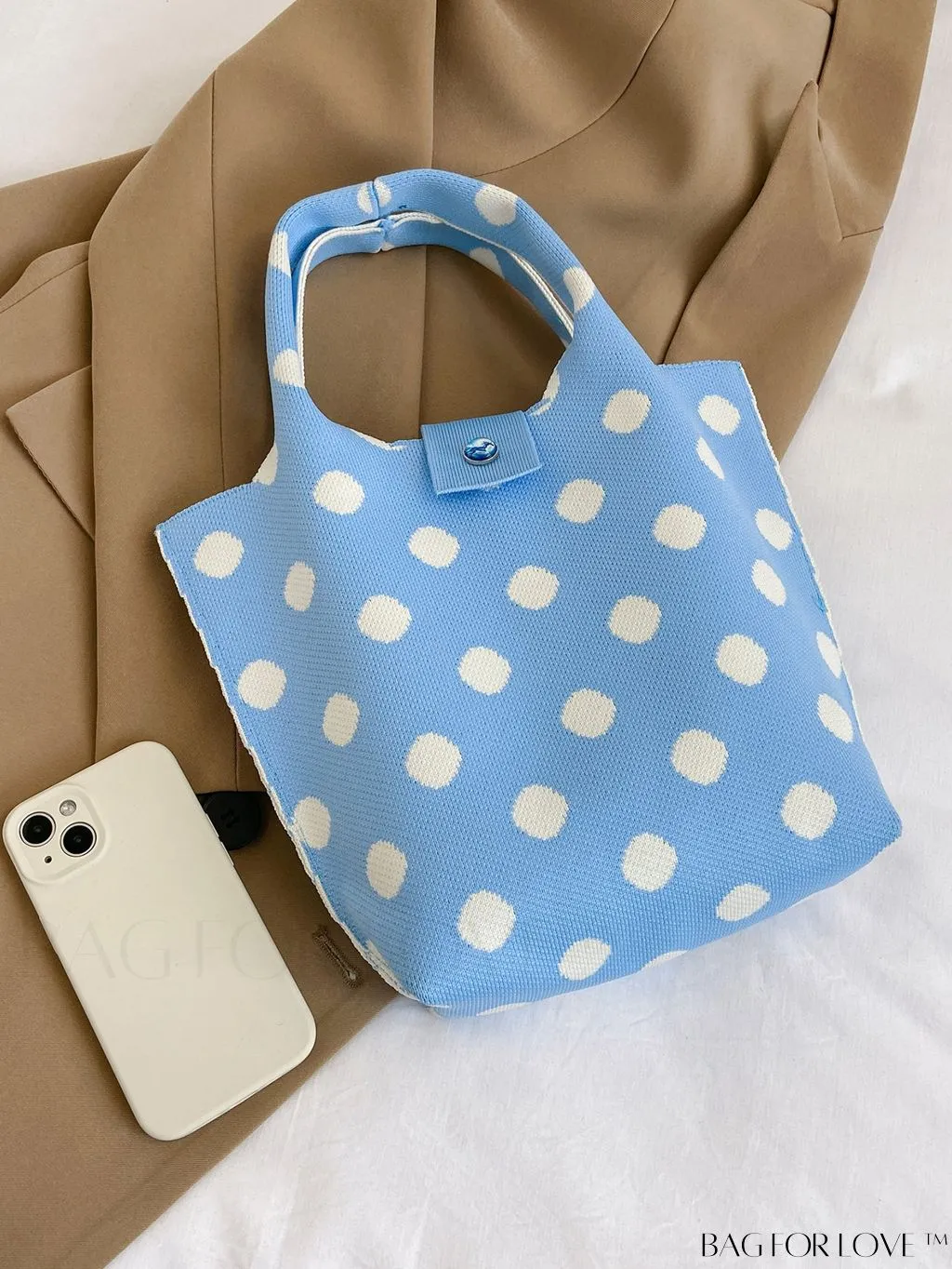BagForLove - Stylish Womens Crochet Tote Bag - Spacious, Polka Dot Design - Ideal for Beach or Everyday