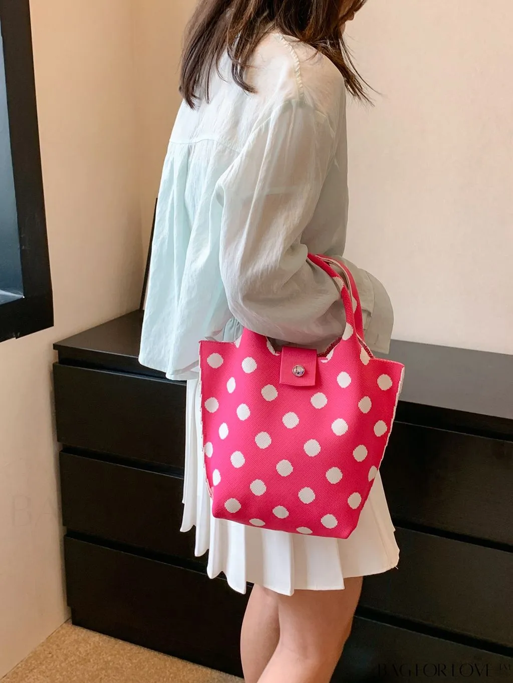 BagForLove - Stylish Womens Crochet Tote Bag - Spacious, Polka Dot Design - Ideal for Beach or Everyday