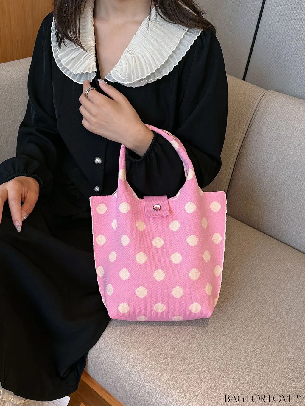 BagForLove - Stylish Womens Crochet Tote Bag - Spacious, Polka Dot Design - Ideal for Beach or Everyday