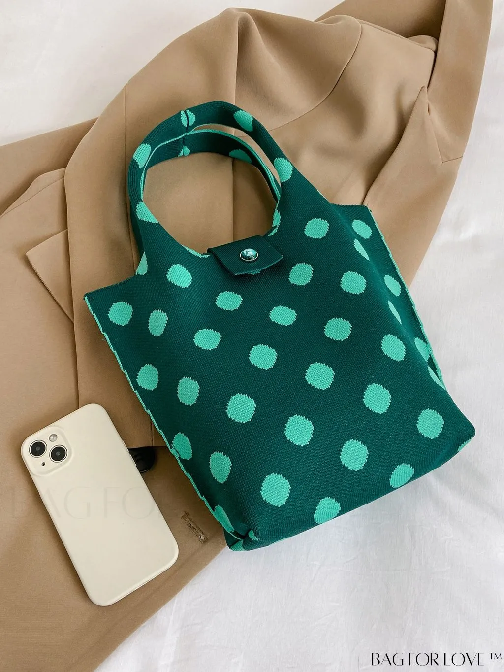 BagForLove - Stylish Womens Crochet Tote Bag - Spacious, Polka Dot Design - Ideal for Beach or Everyday