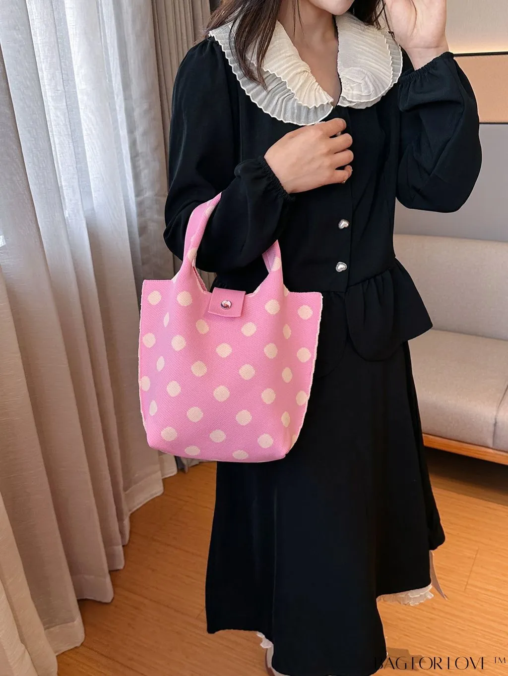 BagForLove - Stylish Womens Crochet Tote Bag - Spacious, Polka Dot Design - Ideal for Beach or Everyday