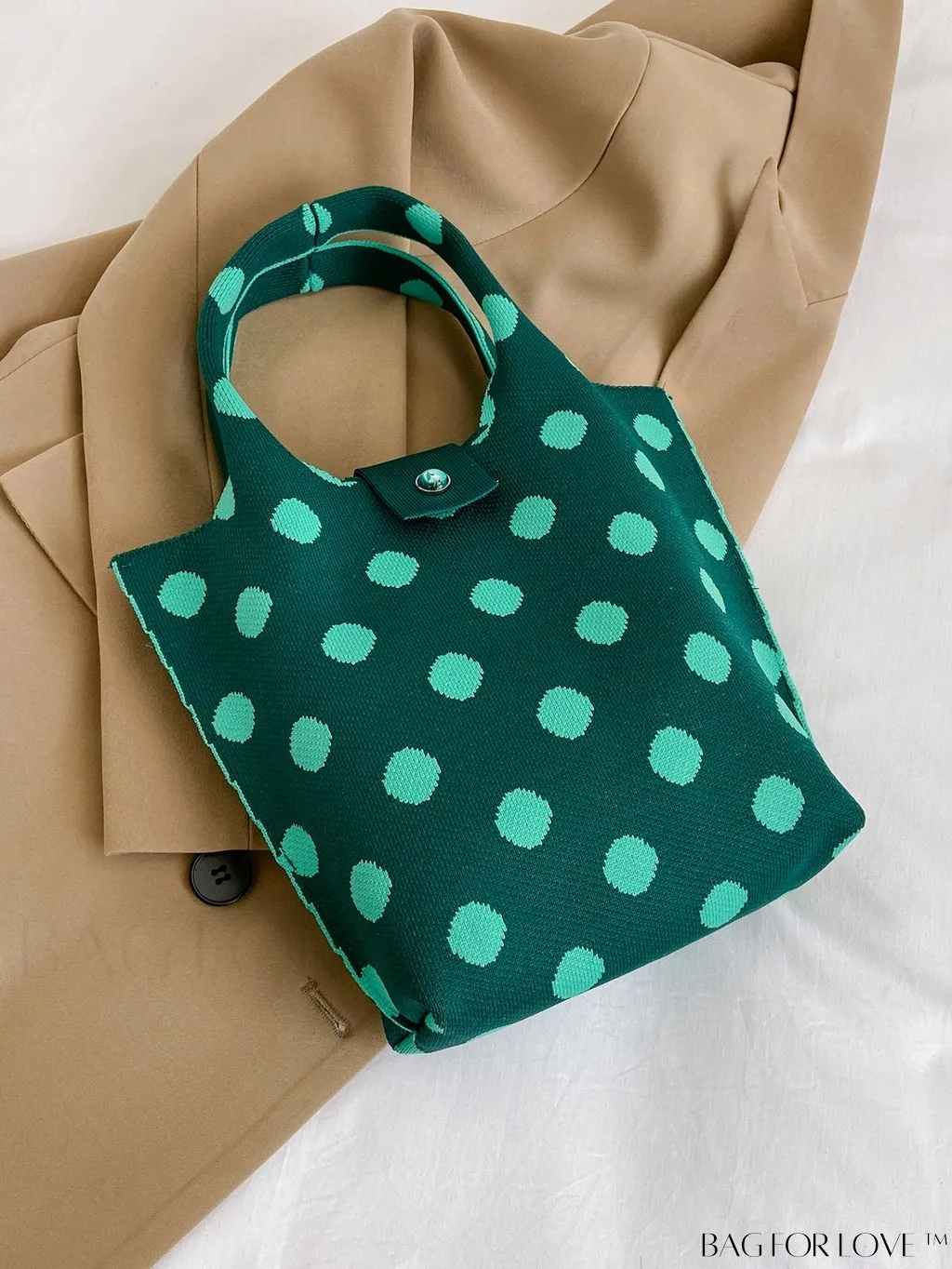 BagForLove - Stylish Womens Crochet Tote Bag - Spacious, Polka Dot Design - Ideal for Beach or Everyday