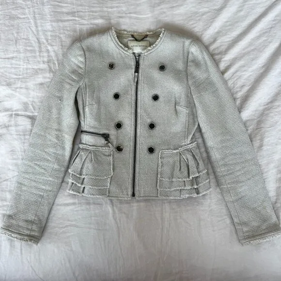 Banana Republic Cropped Tweed Jacket Size P2 Color: Stone