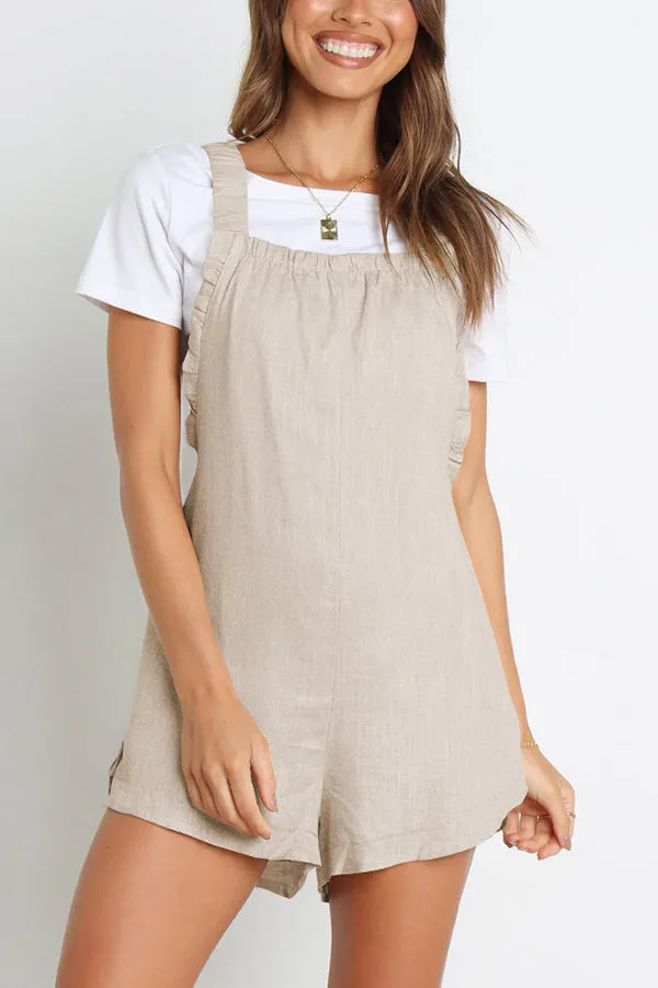 Beach Crush Smocked Pocketed Linen Blend Relaxed Romper