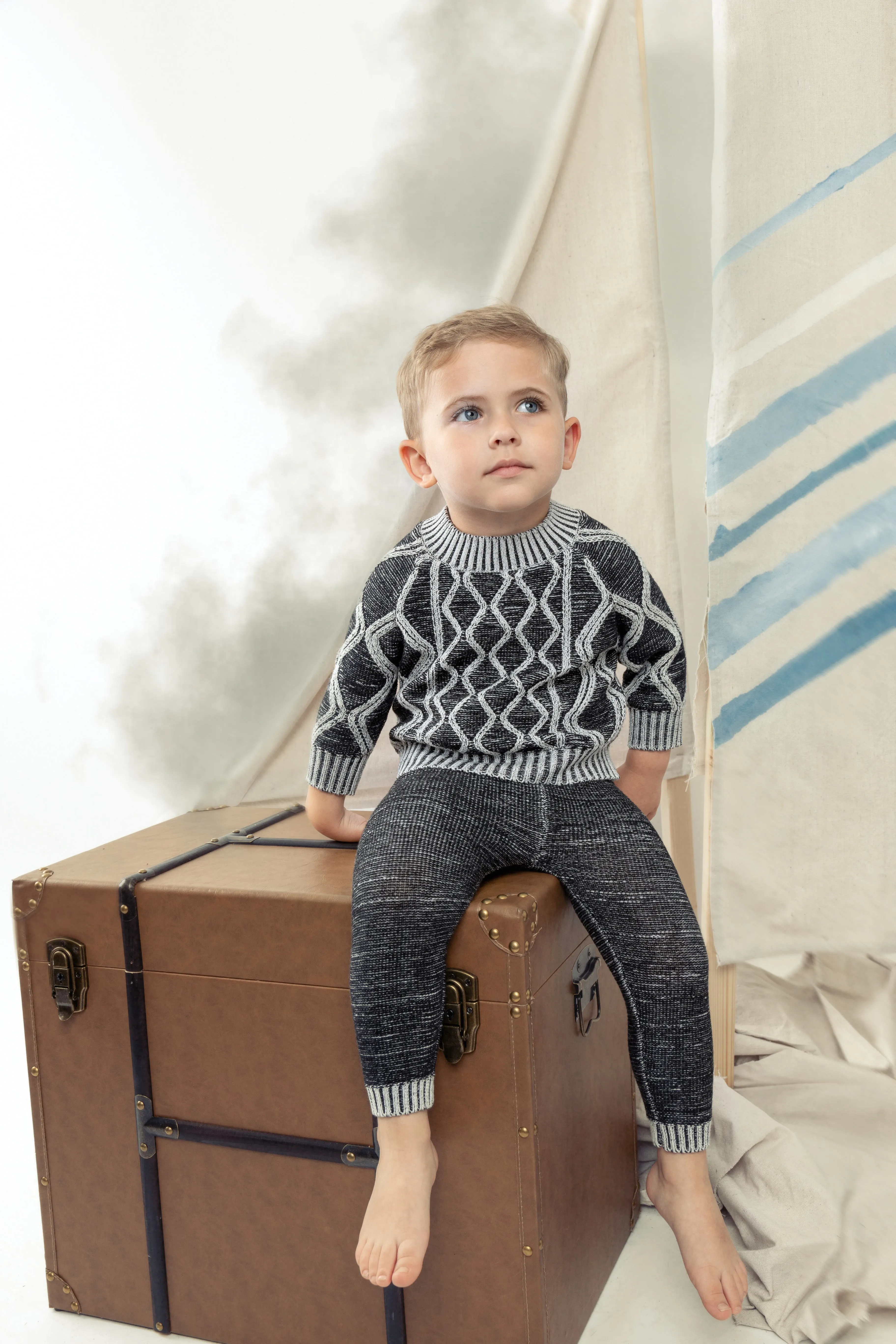 Belati Diamond Textured Knit Top in Navy