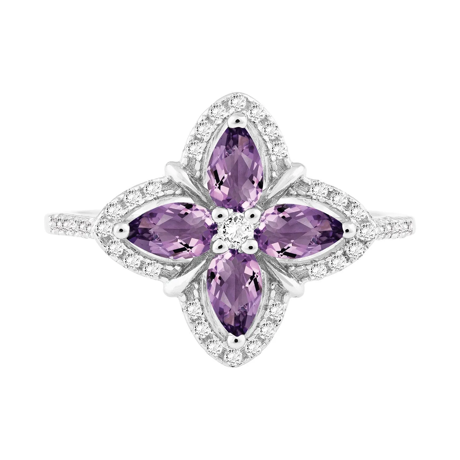 Bellissima Sterling Silver Amethyst and White Topaz Ring, Size 7 (83246)