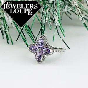 Bellissima Sterling Silver Amethyst and White Topaz Ring, Size 7 (83246)