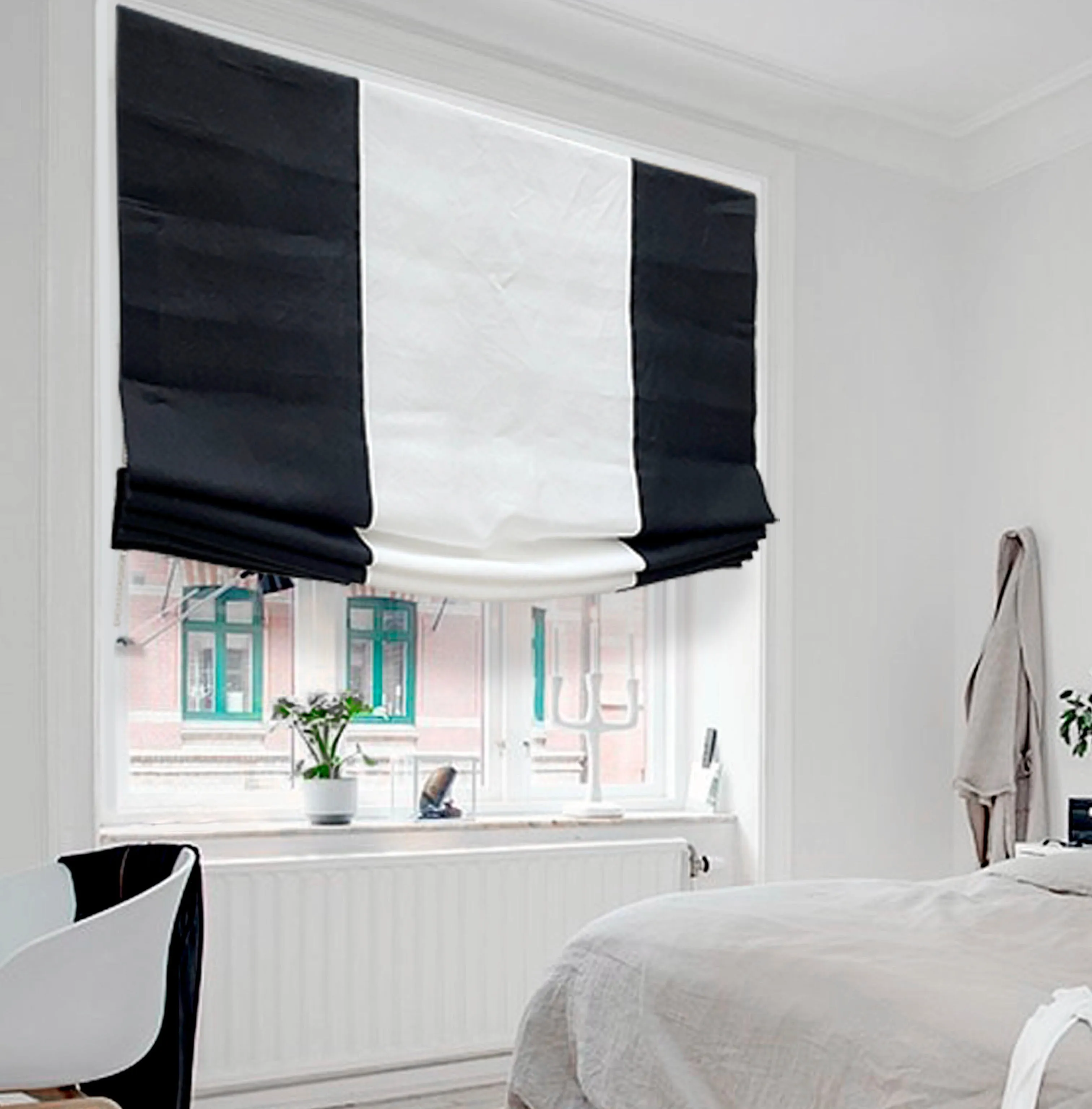 Black & White 2 Color Combo Linen Relaxed Roman Shade/CL1010