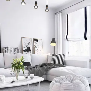 Black Bordered White 100% Natural Linen Relaxed Roman Shade/CL1010