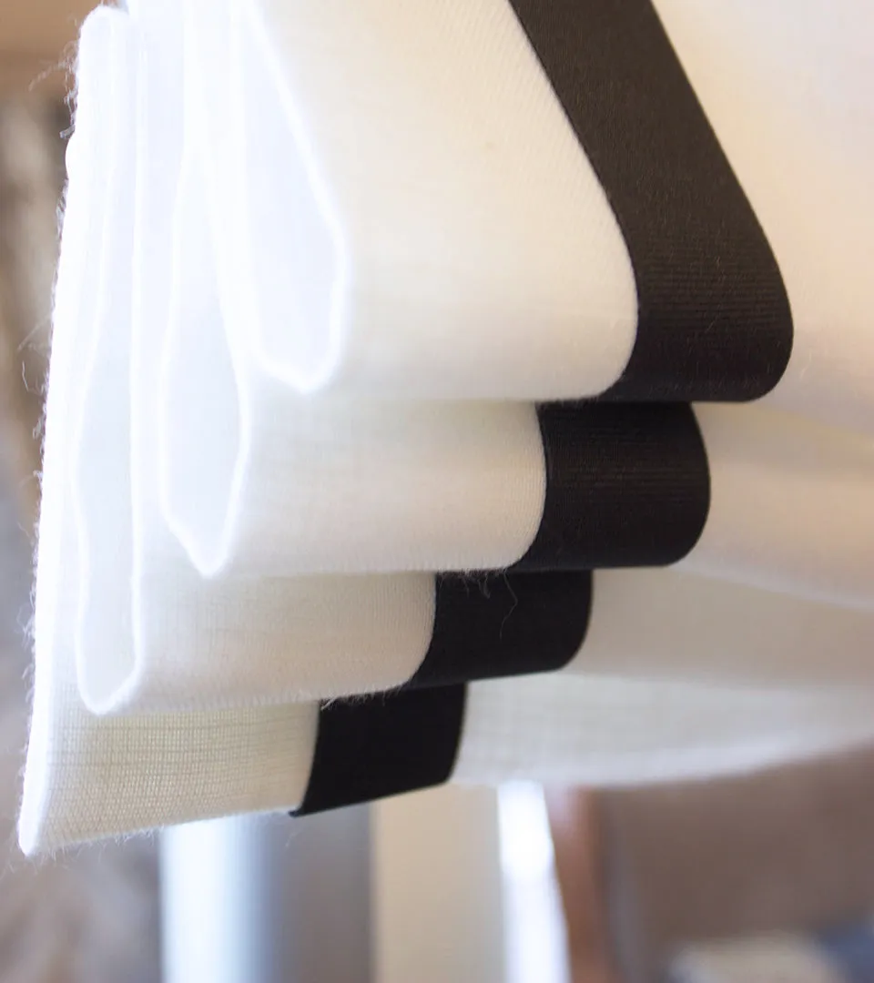 Black Bordered White 100% Natural Linen Relaxed Roman Shade/CL1010