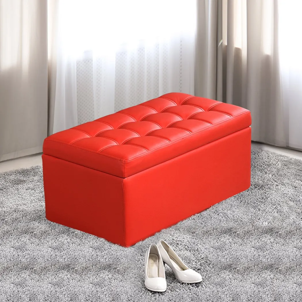 Blanket Box Storage Ottoman PU Leather Fabric Chest Toy Clothes Foot Stool Bed