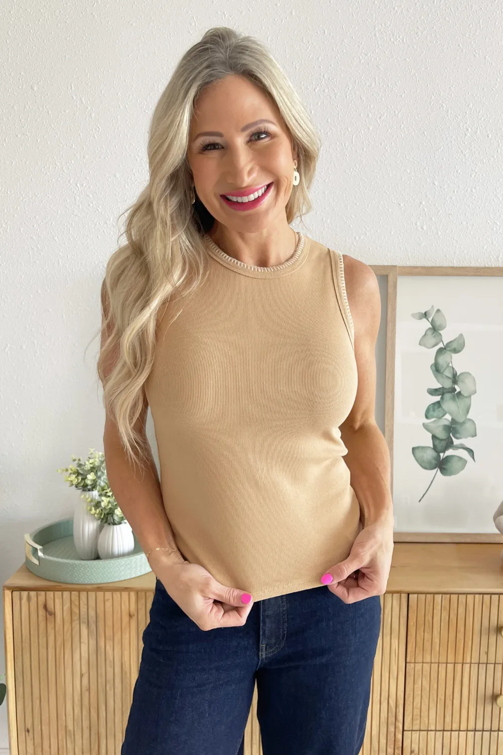 Blanket Stitched Cotton Tank