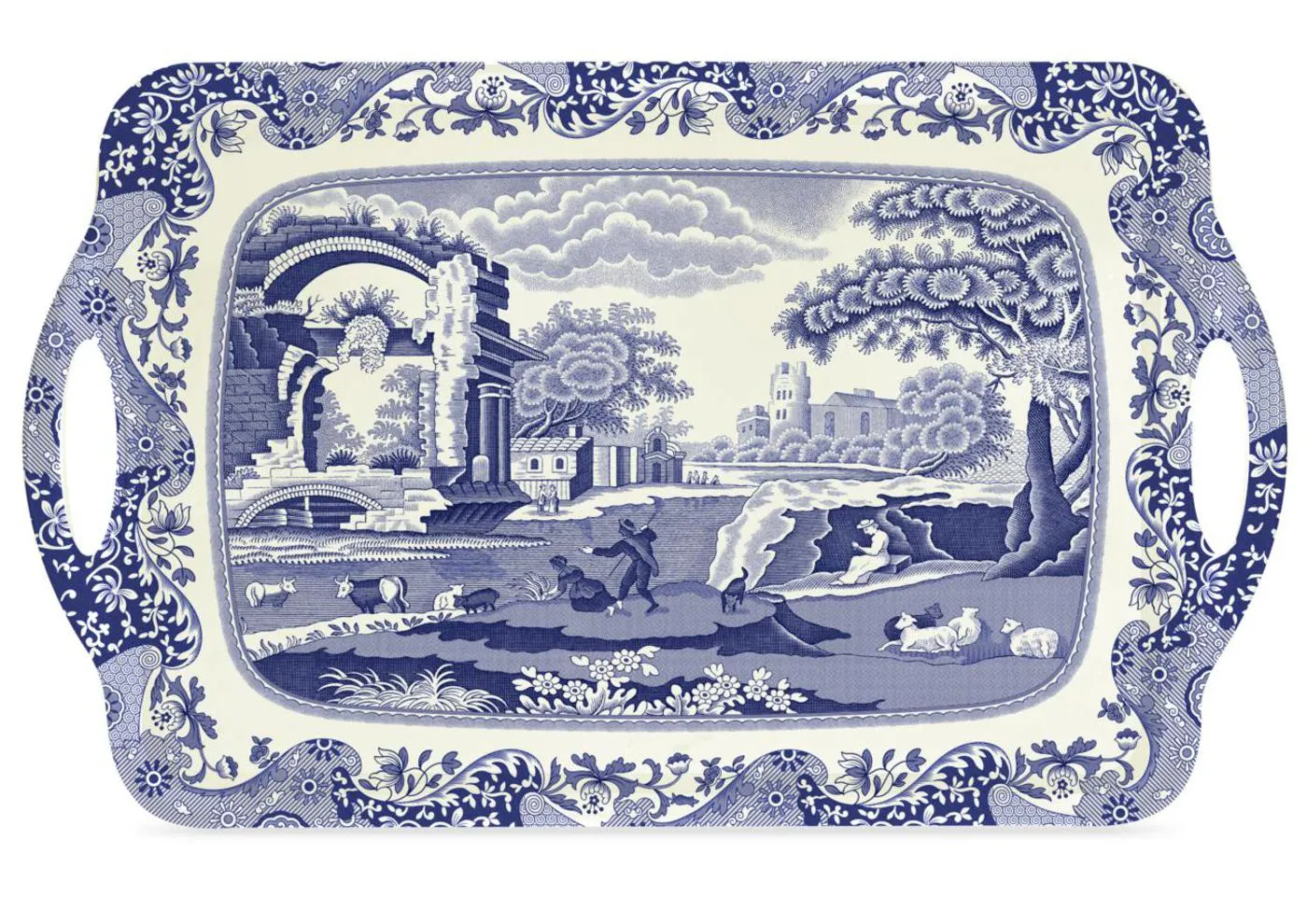 Blue Italian Melamine Handled Tray Large